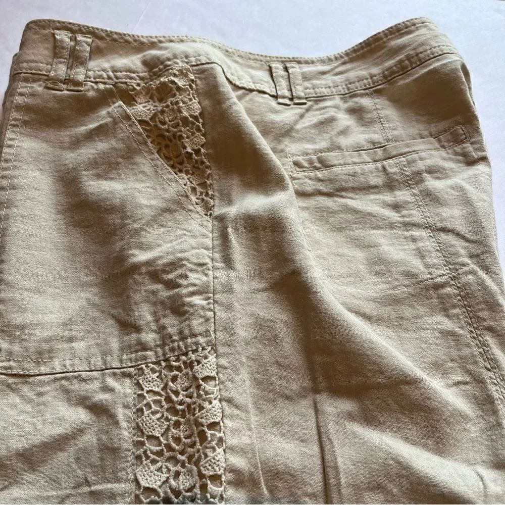 Kate & Sam Women's Linen Blend Capris Beige with Lace detail Size 12P